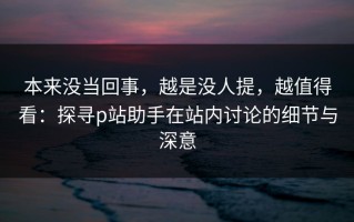 本来没当回事，越是没人提，越值得看：探寻p站助手在站内讨论的细节与深意