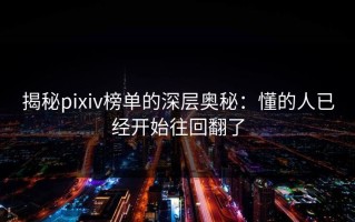 揭秘pixiv榜单的深层奥秘：懂的人已经开始往回翻了