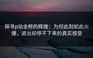 探寻p站全称的辉煌：为何此刻如此火爆，退出却停不下来的真实感受