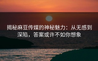 揭秘麻豆传媒的神秘魅力：从无感到深陷，答案或许不如你想象