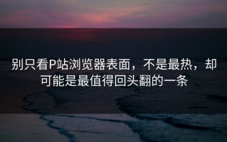 别只看P站浏览器表面，不是最热，却可能是最值得回头翻的一条